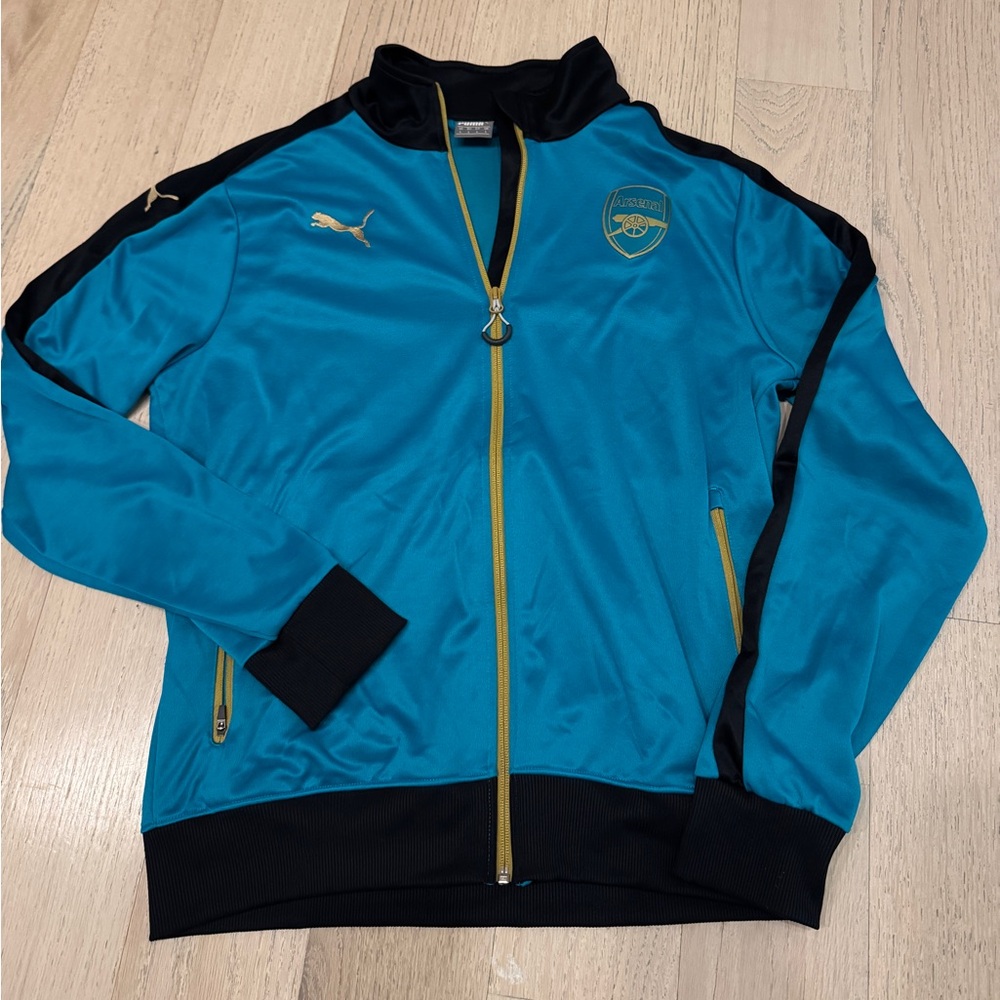Puma Teal and Black Arsenal Track Jacket with Gold Trim